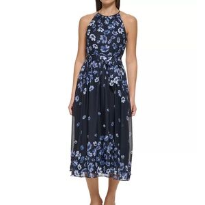 DKNY Navy Floral Midi Dress